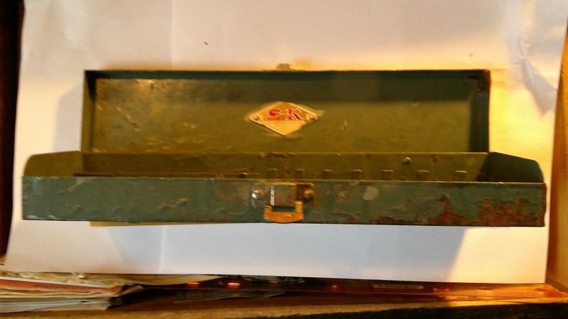 VINTAGE  S-K TOOLS GREEN METAL TOOL BOX FOR SOCKET SET 11-1/2” X 3-1/2” X 1 -1/2