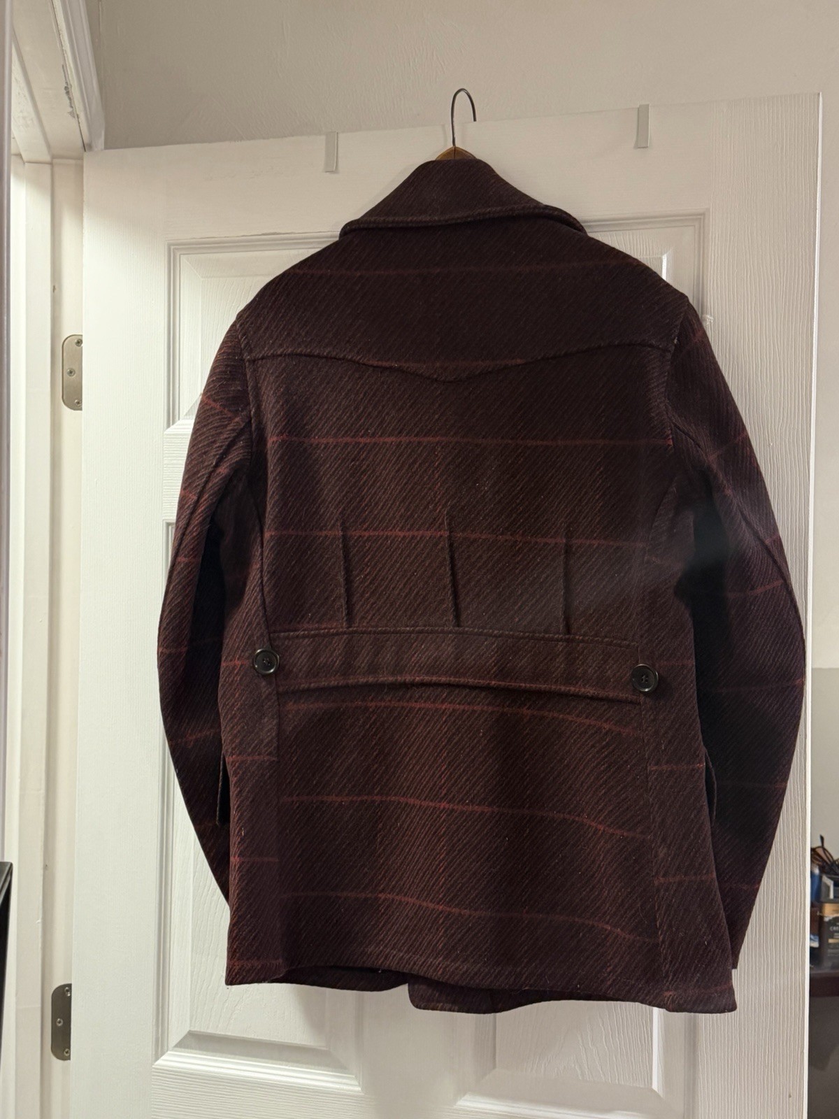 Very rare 1930s red Shadow plaid wool peacoat size L - second product detail image