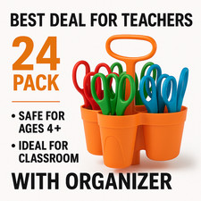 Fiskars 5" Blunt Tip Scissors 24-Pack   Kids Classroom Bulk Set w/ Organizer