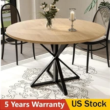 47 inch Round Dining Table for 4 Farmhouse Circle Kitchen Table w/ Pedestal Base