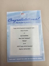 2025 Topps Now Black Parallel Autograph Redemption #TN-817 Cam Schlittler #/10