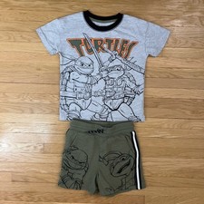Toddler Boys Teenage Mutant Ninja Turtle TMNT Outfit, Shirt, Shorts, 4t, Gray