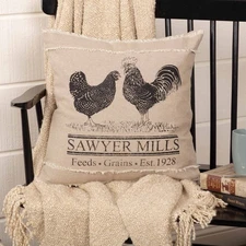 Farmhouse 18"x18" Poultry Pillow Tan Stenciled Sawyer Bedroom Decor VHC Brands