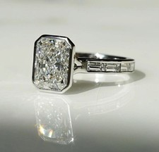 Moissanite Bezel Set Engagement Ring 2.50 Carat Radiant Cut Solid 14K White Gold