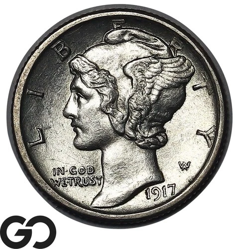 1917-S Mercury Dime Sharp Strike, Gem BU++ FSB, Full Split Bands Better Date