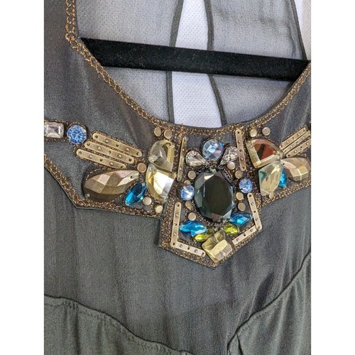 Karen Millen Ladies Top Size 10 Grey Jewel Silk Jersey Halterneck Party Keyhole - Picture 3 of 12