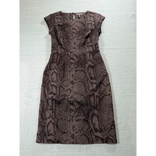 Kristin Davis Brown Snakeskin Sheath Dress Size 4 Cap Sleeve Animal Print Midi