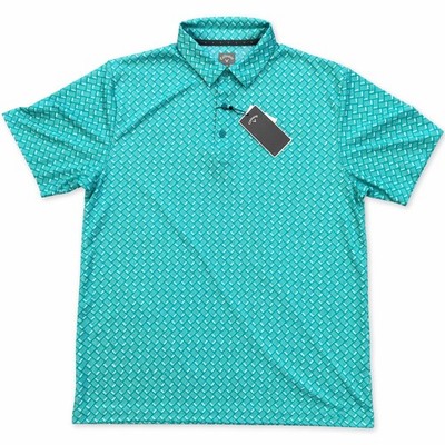 Callaway Golf Polo Shirt Mens Large Green Performance Iron Clubs Print NWT 