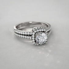 1.38 CT White Round CZ Engagement Wedding Ring Set In 925 Sterling Silver