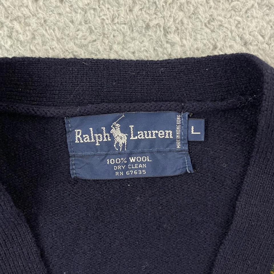 Cárdigan Ralph Lauren Vintage Mujer L Azul 100% Lana Botón Años 90 Paisley Suéter Foto 3 de 4