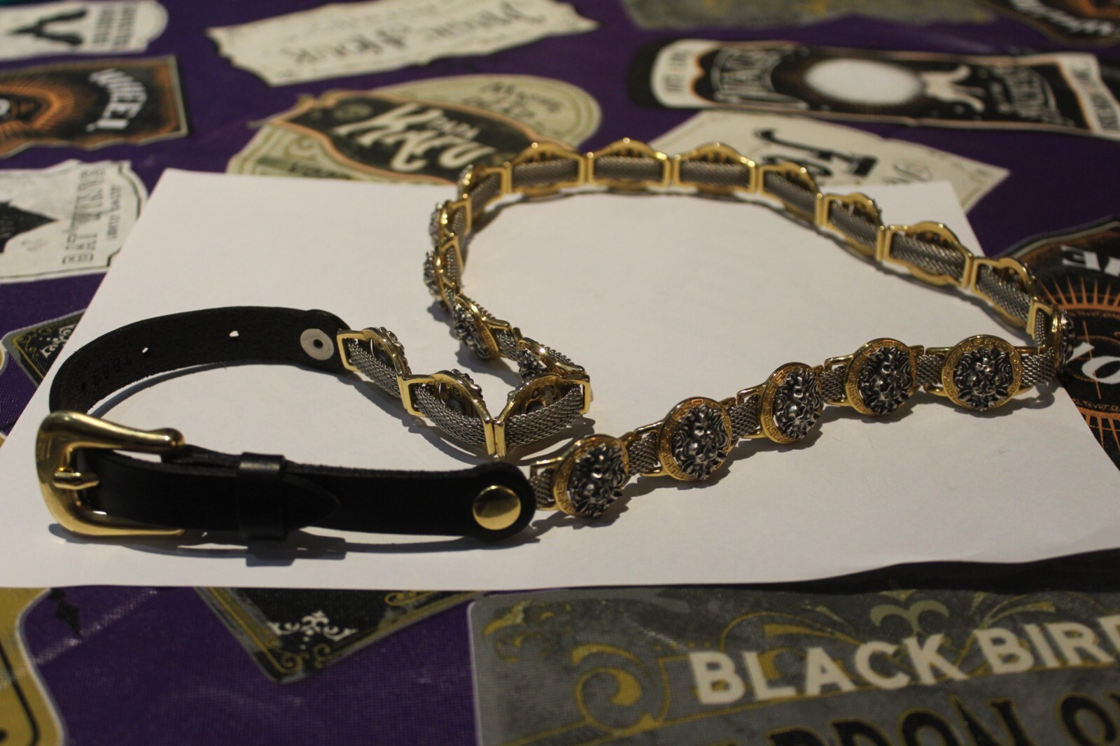 VERSACE  ESTRO VERSA Lions Heads Medallion Mesh Belt In Silver & Gold Size L