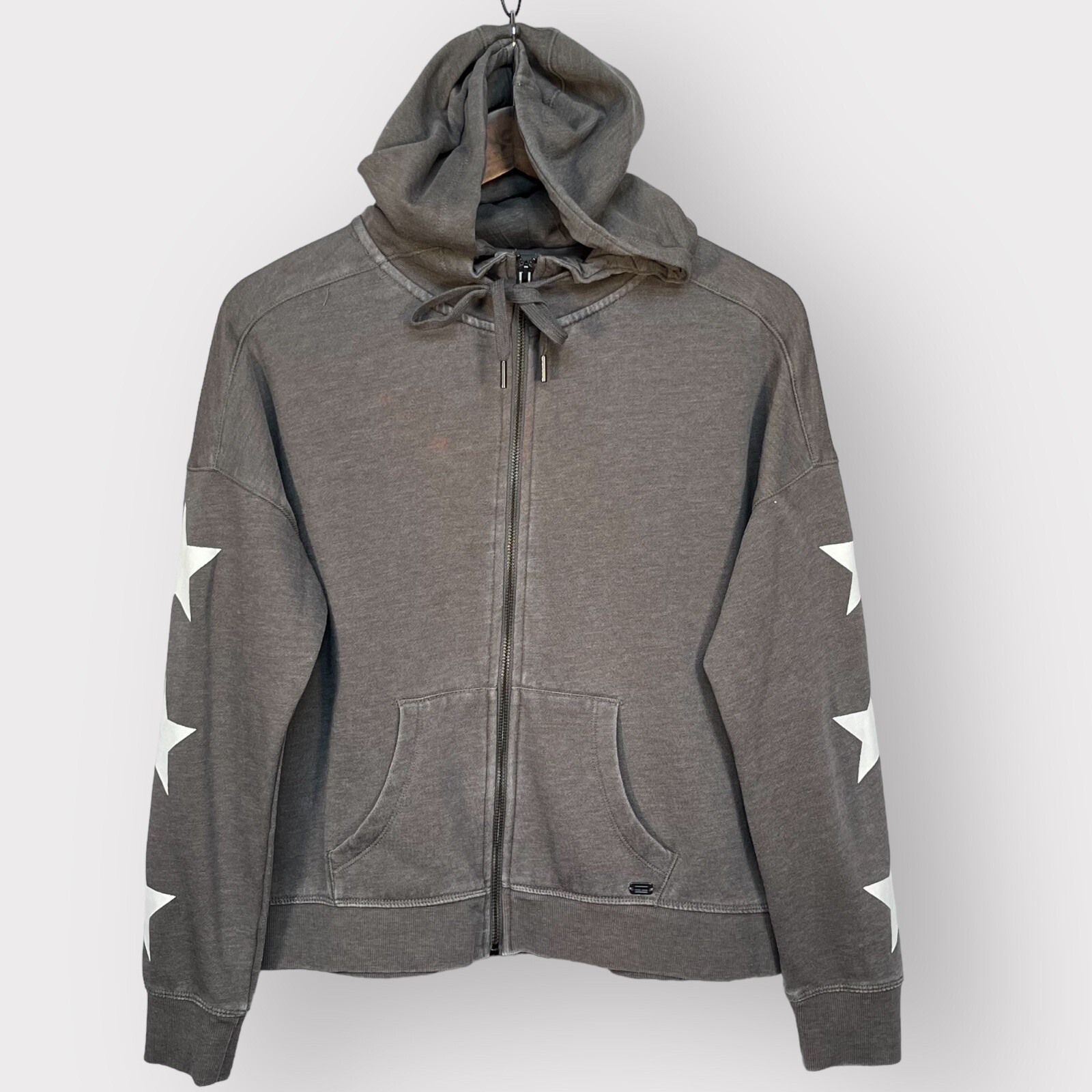 Tommy Hilfiger Womens Gray Hoodie with Stars and Pockets Size M Full Zip Sweater