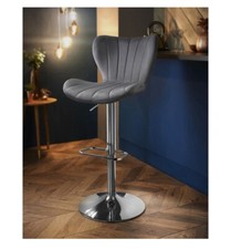 Barstool with Chrome Finish Metal Base Modern Bar Club Grey Velvet Kitchen Stool