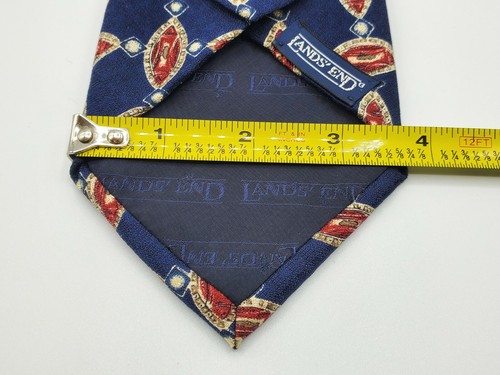 "Corbata Lands End 100 % azul seda rojo blanco diseño geométrico L 58"" con 3 3/4""" - Imagen 5 de 5