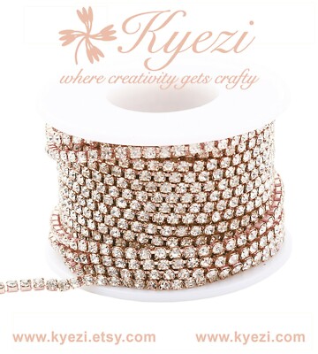 10 Yard DIY Gold / Silver / Rose Gold Rhinestone Close Chain with Clear Crystal