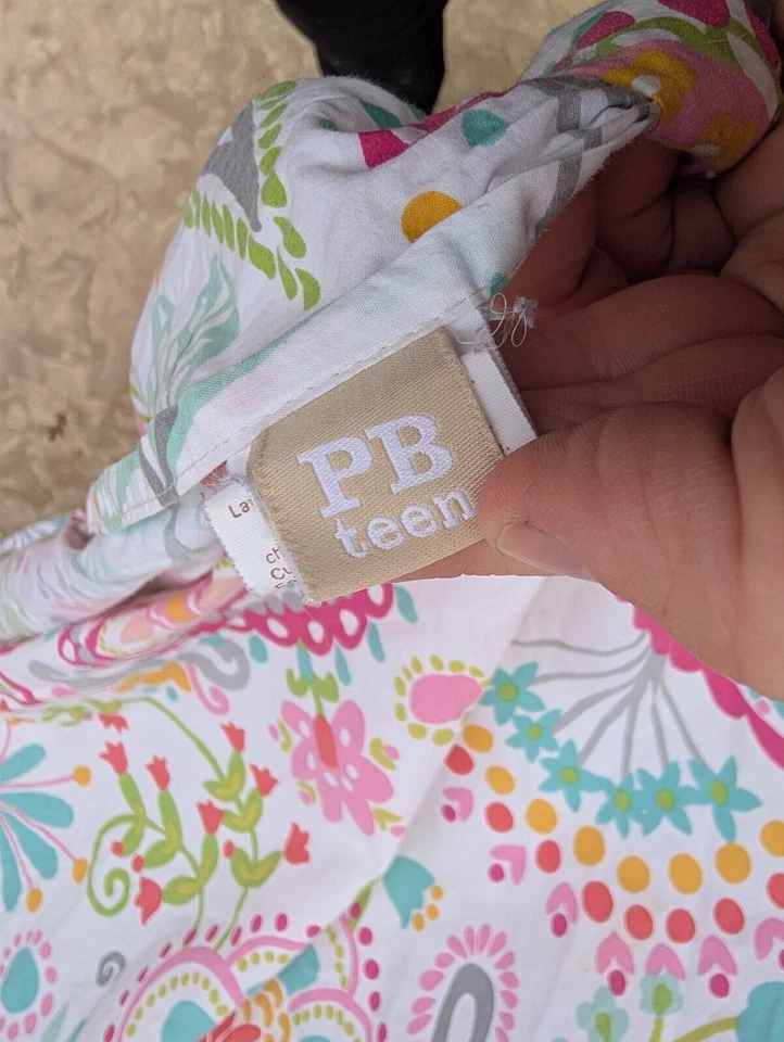 Funda nórdica Pottery Barn PB Teen "Swirly Paisley" flores gemelas rosa/verde azulado/naranja Foto 3 de 4