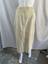 Halston Vintage Midi Skirt 14 Straight Linen Cotton 90s Oatmeal Ivory Lined