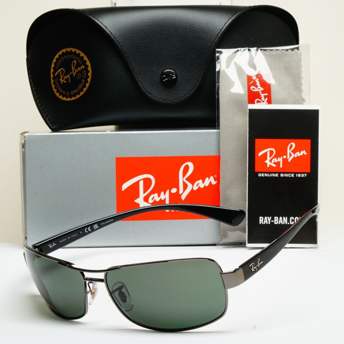 Ray-Ban Sunglasses Polarized Dark Green Gunmetal Wrap Navigator RB
