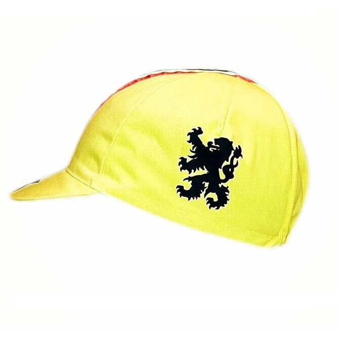 CAPPELLINO CAPPELLO CICLISMO BICICLETTA RETRO PRIMO LEONE DELLE FIANDRE - GIALLO - Immagine 3 di 3