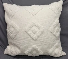 Decorative Pillow White XL 24 X 24  Boho Soft Sculpted White Living Bed Room 