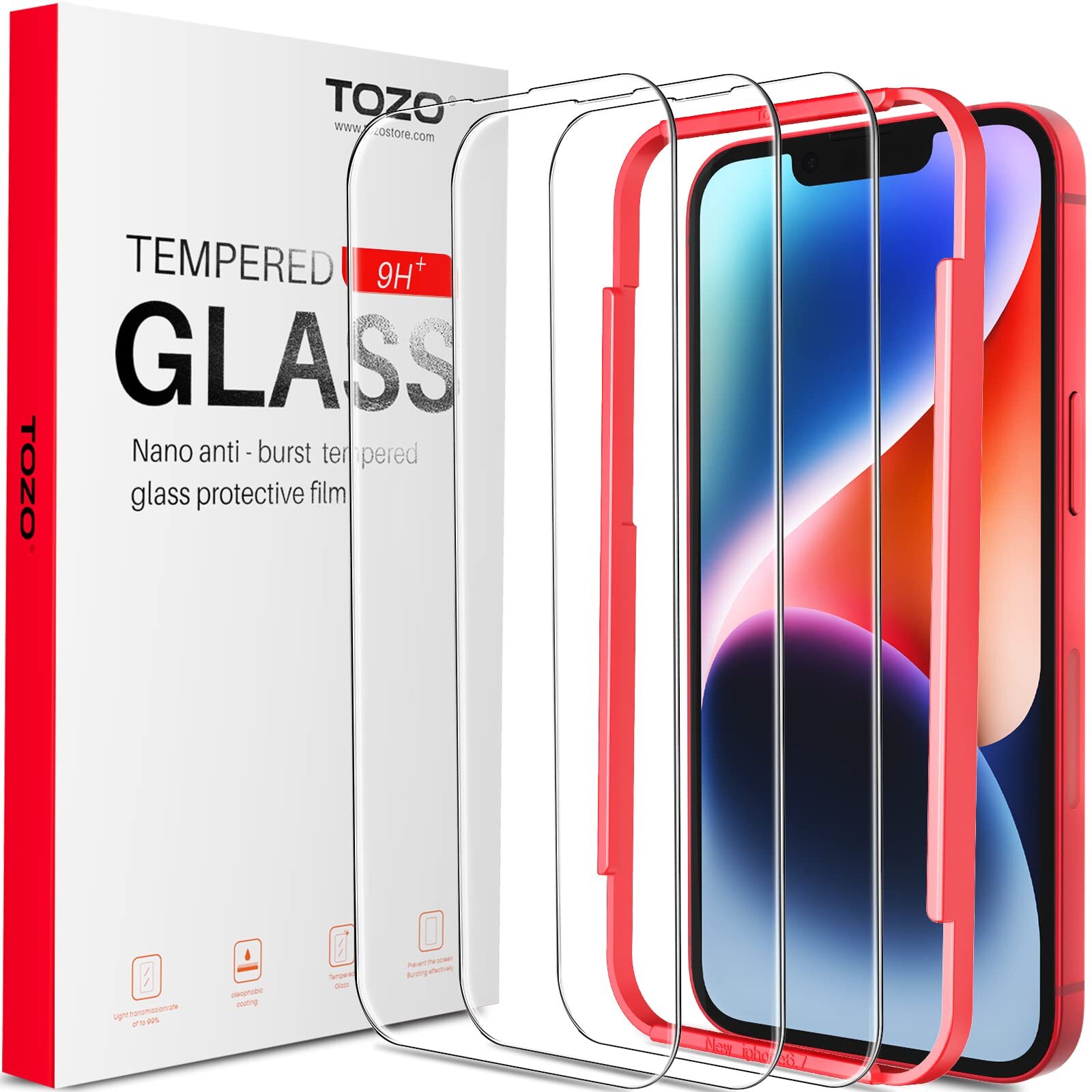 3 Pack TOZO Premium Tempered Glass Screen Protector for iPhone 14 13 12