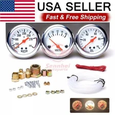 2" 52mm Chrome Car Triple Gauge Set Kit 3in1 Water Temp Oil Pressure Volt Meter