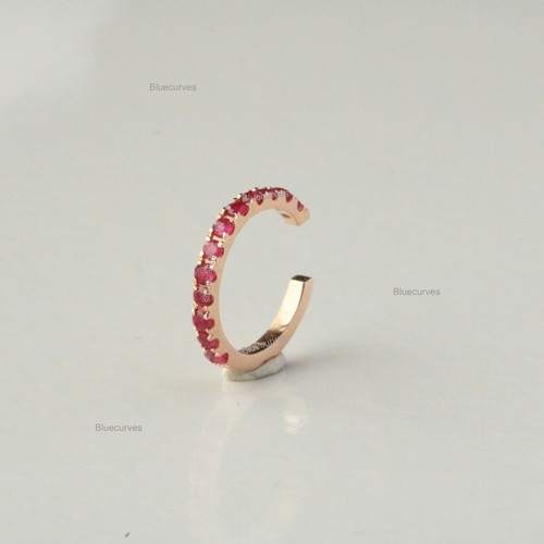 0.43ct Natural Ruby Gemstone Solid 14k Yellow Gold Ear Cuff Earrings Jewelry - Picture 11 of 13
