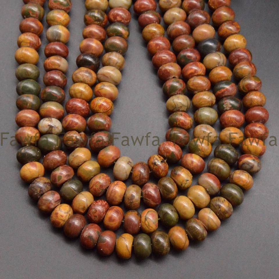 8x12mm Natural Multicolor Picasso Jasper Gemstone Rondelle Loose Beads Strand - Image 4 of 4