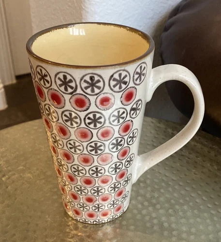 Retro Mod Star Bistro Tall Porcelain Coffee Mug Brown Rust Cream 6” Tall