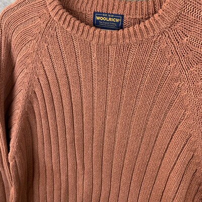 Woolrich Men's XL Terra Cotta Ramie Cable Knit Heavy Weight Sweater Orange