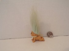 Russ Troll Doll 2" Vintage Crawling Baby Bib Long Pastel Blue Hair Brown Eyes
