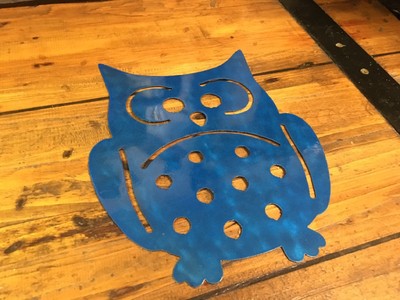 Blue Owl Metal Wall Art Home Decor Office Outdoor Kitchen