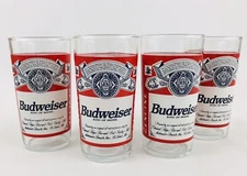 Budweiser Beer Juice Glass Set (4) Anheuser-Busch Barware 5 1/4" Vintage 90's