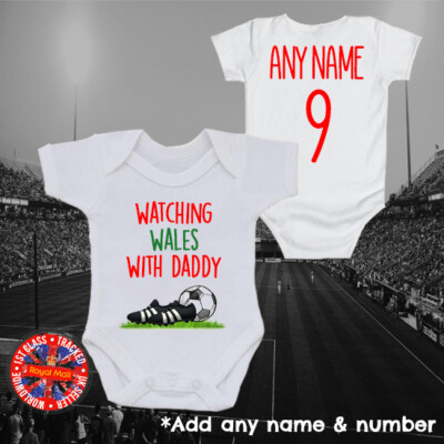 Wales Daddy Mummy Grandad Uncle Auntie Football Personalised Bodysuit