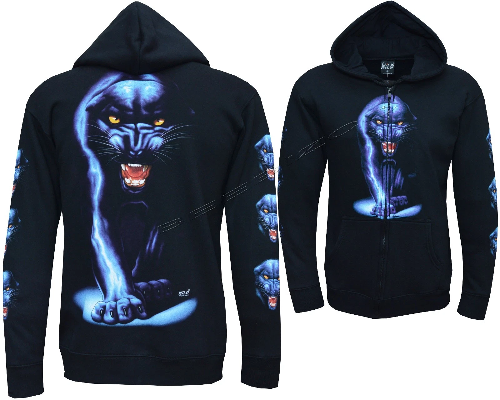 Zip Up Hoodie Black Panther Approaching its Prey Leopard Jaguar Predator by Wild