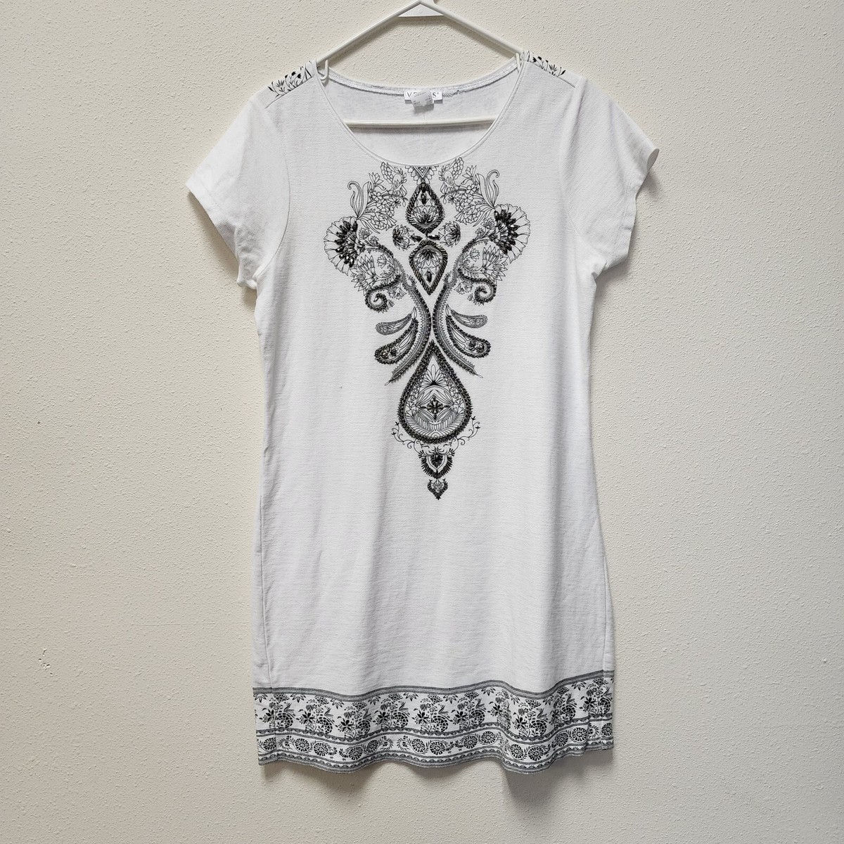 Venus T-shirt Dress S White Blk Boho Festival Beaded Fairy Artsy Beach  Vacation | eBay