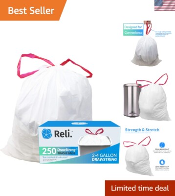 Tear-Resistant 2-4 Gallon Drawstring Trash Bags 250 Count, White Plastic 