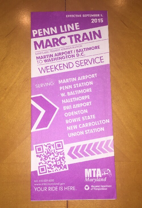 2015 MTA Maryland MARC Train Map & Schedule - Penn Line