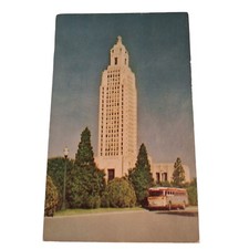 Postcard Lousiana's Beautiful Capitol Building At Baton Rouge Bus Chrome