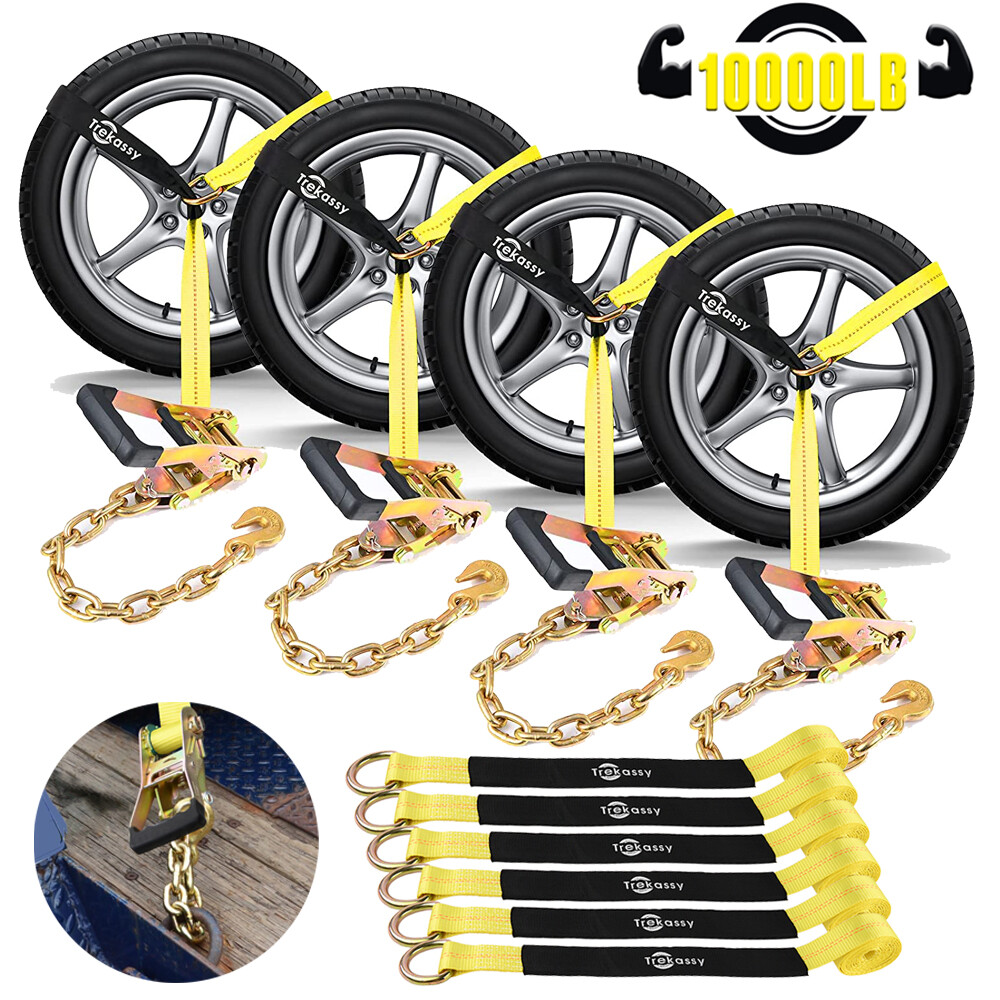 4 Pks Auto Hauler Car Flatbed Tie Down Kit Lasso Wheel Ratchet Straps w