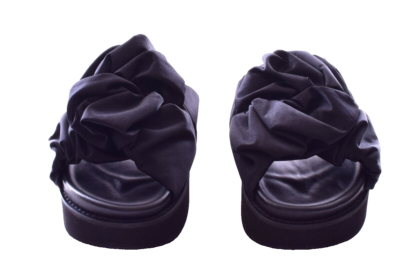 GANNI Ruched Black Satin Platform Slide Mules Size 38 US 7.5 Excl