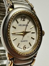 Working HELBROS Silver Tone Quartz Analog Women's Watch Oval Y121 9967 L3