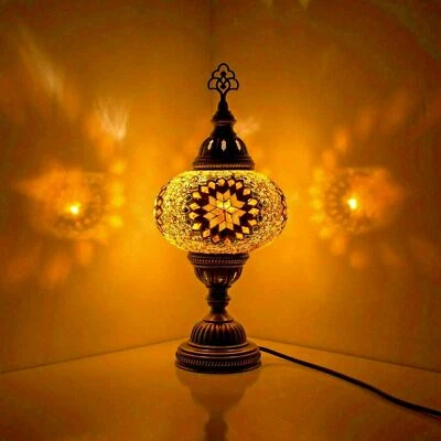 Lampe de bureau Style turc marocain en verre mosaïque Tiffany lampe grand Globe - Photo 1/4