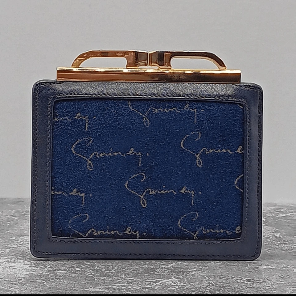 Cartera monedero de cuero vintage Givenchy azul y dorado con cierre de beso con caja Foto 4 de 4