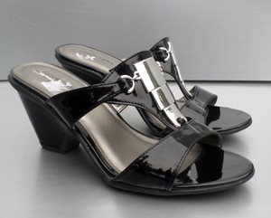 COMFORT PLUS BY PREDICTIONS BLACK SLIP ON SANDALS WRAP 3IN HEEL | eBay