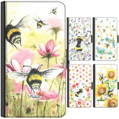 Personalisierte Handy-Hülle Initiale für Motorola G62/G8 Blume Biene PU-Leder Cover