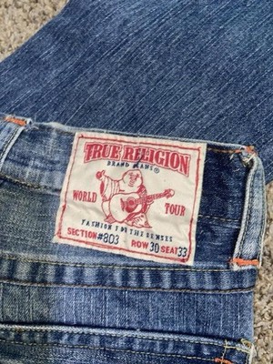 True Religion World Tour Straight Blue Denim Jeans Teens Regular Fit 5-Pocket L 