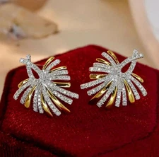 2.00 CT Round Cut Lab Created Cluster Stud Earrings 14K Two Tone Gold Plated