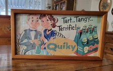 Vtg Quiky Soda Paper Over Cardboard Store Advertising Sign ~  Framed ~ 