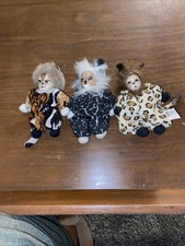 Porcelain Dolls Lion Painted Face Leopard Cheetah Romper Vintage Set Of 3